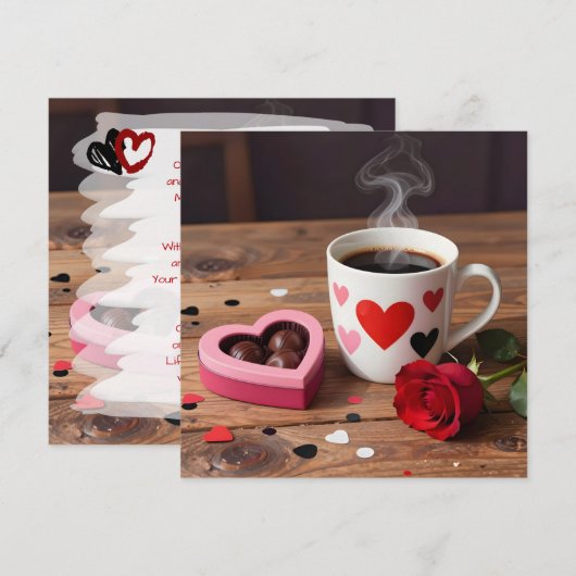 Coffee, Chocolates, Red Rose Valentine's Day シーズンカード (正面/裏面)
