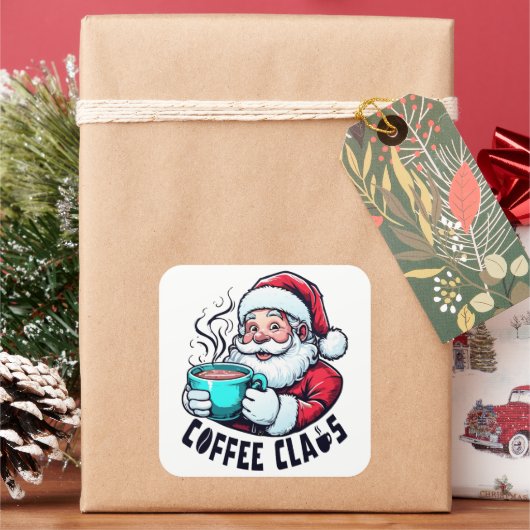 Coffee Claus Santa Hot Teal Mug スクエアシール (クリスマス)