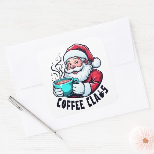 Coffee Claus Santa Hot Teal Mug スクエアシール (封筒)
