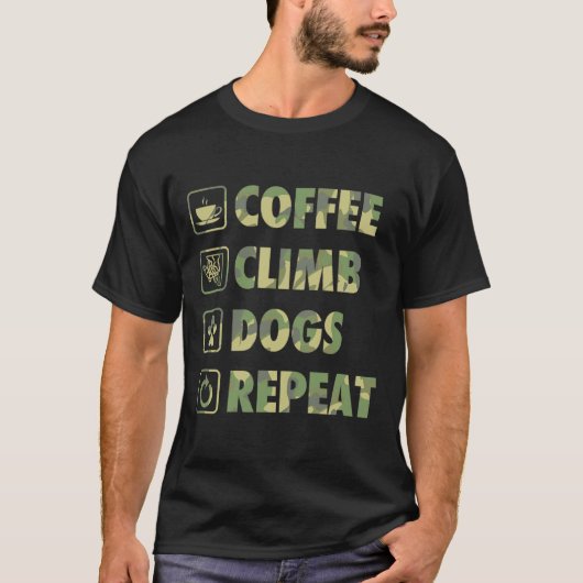 Coffee Climb Dogs Repeat Life Simple Basic Icons  Tシャツ (正面)