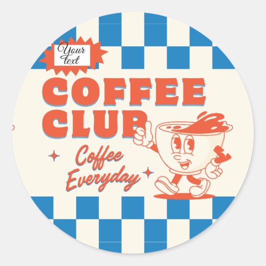 Coffee Club – 愛らしいコーヒー好きのカスタム ラウンドシール (正面)
