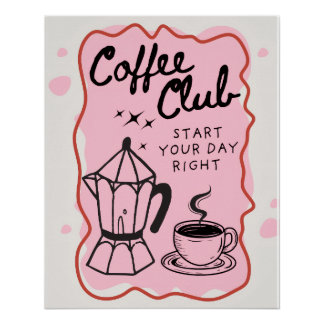 Coffee Club – Poster Ilustrado com Café | Decoraçã ポスター