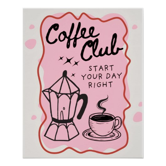 Coffee Club – Poster Ilustrado com Café | Decoraçã ポスター (正面)
