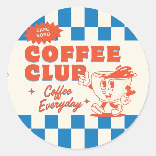 Coffee Club Round Sticker – Adorable Coffee Lover  ラウンドシール (正面)
