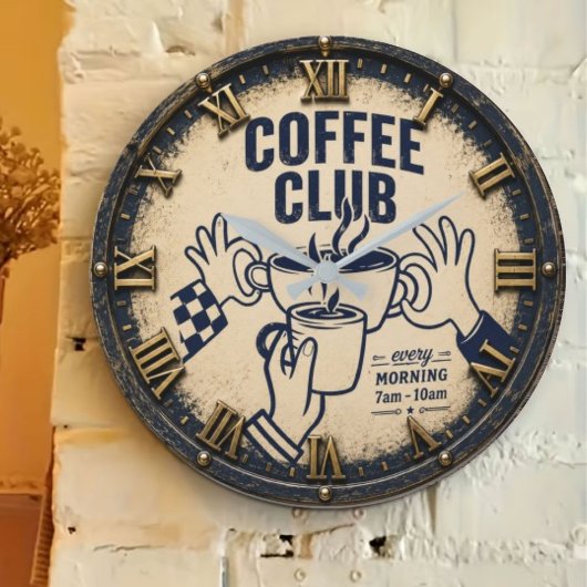 Coffee Club Rustic Coffee Bar Farmhouse ラージ壁時計