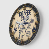Coffee Club Rustic Coffee Bar Farmhouse ラージ壁時計 (傾斜)