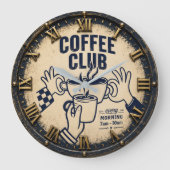 Coffee Club Rustic Coffee Bar Farmhouse ラージ壁時計 (正面)