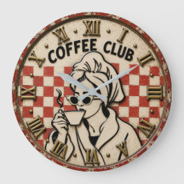 Coffee Club Vintage Retro Coffee Lover Kitchen ラージ壁時計