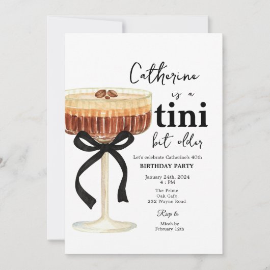 Coffee Cocktail Birthday Black Bow Invitation  招待状 (正面)
