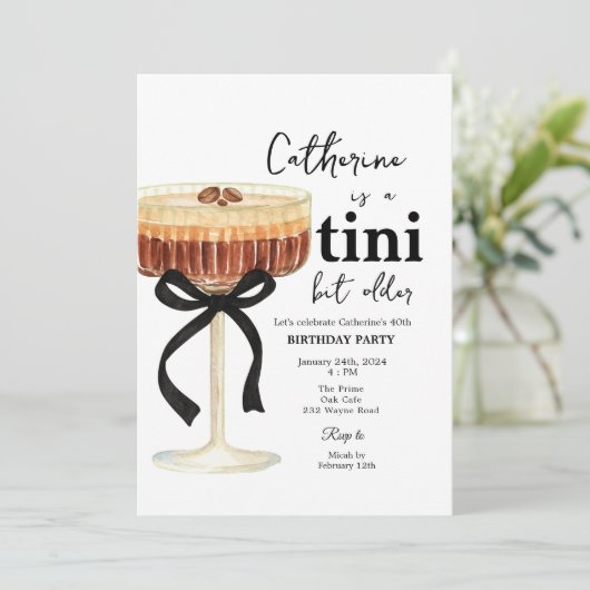 Coffee Cocktail Birthday Black Bow Invitation 招待状 (スタンド正面)