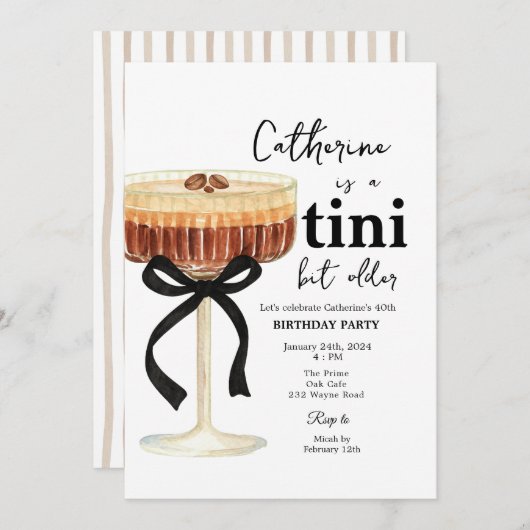 Coffee Cocktail Birthday Black Bow Invitation  招待状 (正面/裏面)