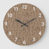 Coffee Coloured Squares Pattern ラージ壁時計 (正面)