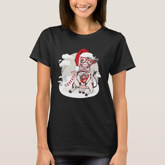 Coffee Cow Christmas Lights Cute Xmas Santa Hat An Tシャツ (正面)