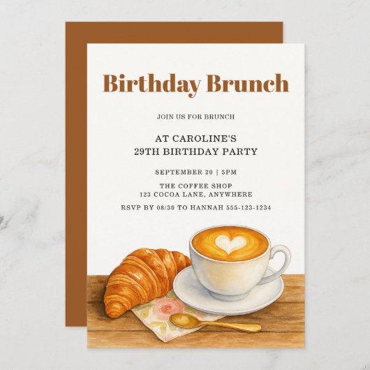Coffee & Croissant 29th Adult Birthday Brunch 招待状 (正面/裏面)