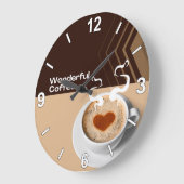 Coffee Cup Wall Clock – Cozy Cafe Kitchen Home Dec ラージ壁時計 (傾斜)