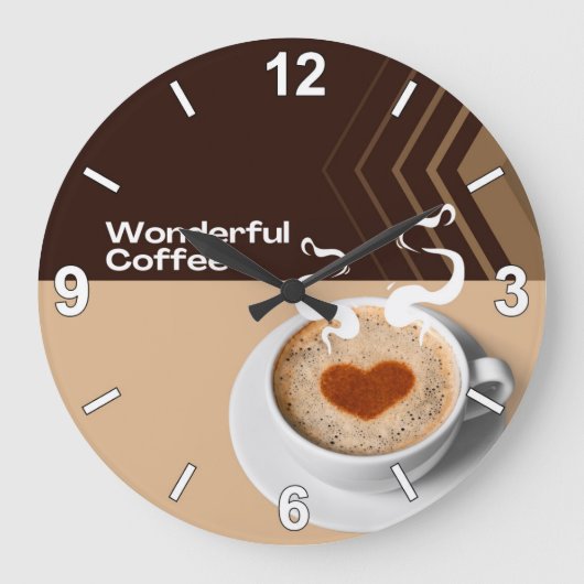 Coffee Cup Wall Clock – Cozy Cafe Kitchen Home Dec ラージ壁時計 (正面)