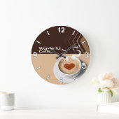 Coffee Cup Wall Clock – Cozy Cafe Kitchen Home Dec ラージ壁時計 (ホーム)