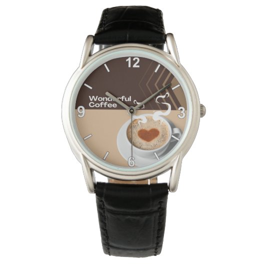 Coffee Cup Wrist Watch – Stylish Cafe Inspired Tim 腕時計 (正面)