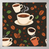 Coffee Cups Beans Morning Pattern ポスター (正面)