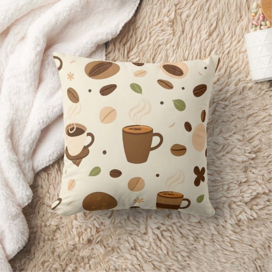 Coffee Cups, Beans & Steam Design クッション (ブランケット)