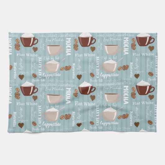 Coffee Cups Blue Vertical Lines Caffeine Grains キッチンタオル (横)