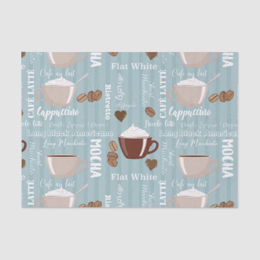 Coffee Cups Blue Vertical Lines Caffeine Grains 薄葉紙 (正面)