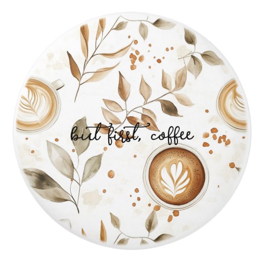 Coffee Cups Leaves セラミックノブ (正面)