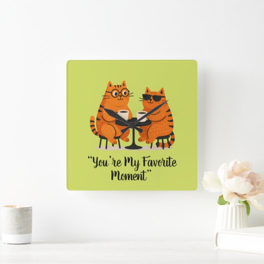 Coffee Date Cat Couple Wall Clock スクエア壁時計 (ホーム)