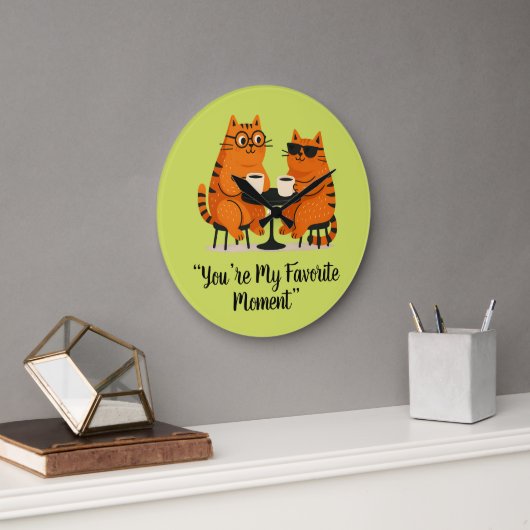 Coffee Date Cat Couple Wall Clock ラージ壁時計 (オフィス)