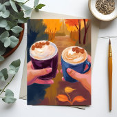 Coffee Date Fall Foliage Autumn Watercolor ポストカード
