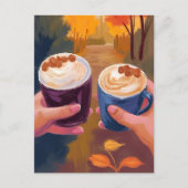 Coffee Date Fall Foliage Autumn Watercolor ポストカード (正面)
