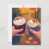 Coffee Date Fall Foliage Autumn Watercolor Card (正面)