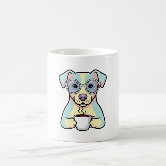 Coffee Dog with Glasses – Cute Whimsical Illustrat コーヒーマグカップ (中央)