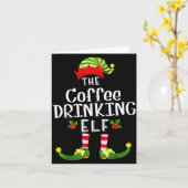 Coffee Drinking Christmas Elf Matching Pajama X-ma カード (黄色い花)