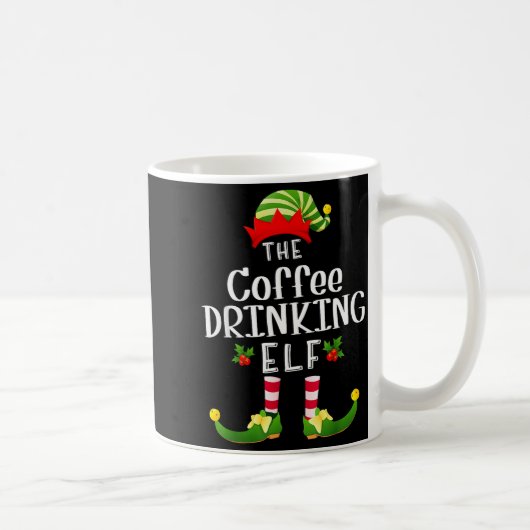 Coffee Drinking Christmas Elf Matching Pajama X-ma コーヒーマグカップ (右)