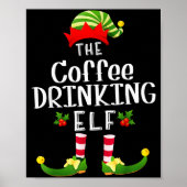 Coffee Drinking Christmas Elf Matching Pajama X-ma ポスター (正面)