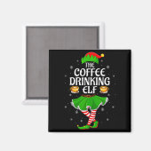 Coffee Drinking Elf Christmas Girls Women Elf Squa マグネット (正面/裏面)