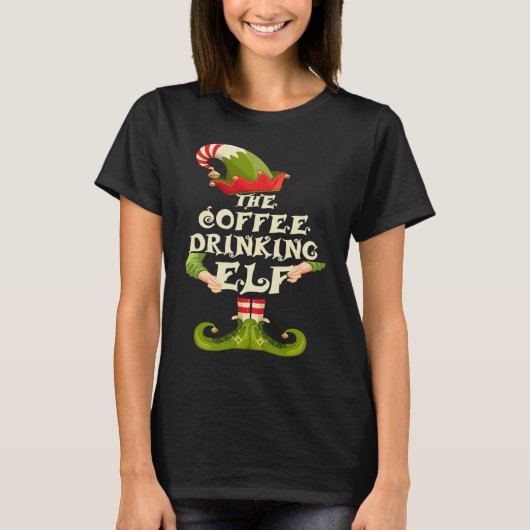 Coffee Drinking Elf Matching Family Group Christma Tシャツ (正面)