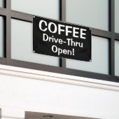 COFFEE Drive-Thru Open! Banner 横断幕 (ビルの外側)