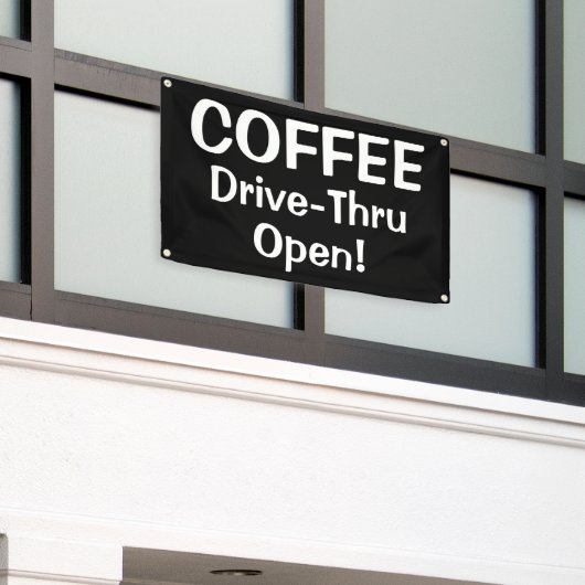 COFFEE Drive-Thru Open! Banner 横断幕 (ビルの外側)