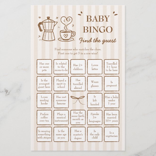 Coffee Find the Guest Baby Bingo Game (正面)