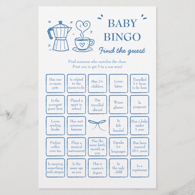 Coffee Find the Guest Baby Bingo Game (正面)
