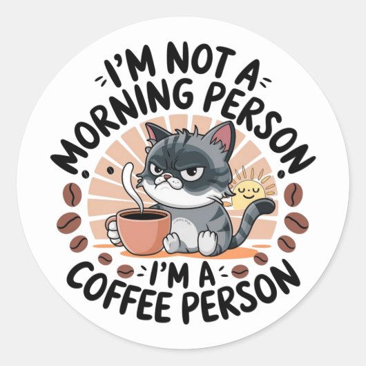 Coffee-First Attitmentおもしろい猫デザイン ラウンドシール (正面)