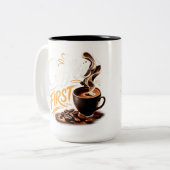 Coffee First Funny Coffee Lover Mug | Morning Coff ツートーンマグカップ (正面左)