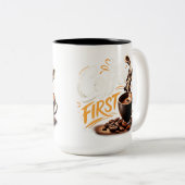 Coffee First Funny Coffee Lover Mug | Morning Coff ツートーンマグカップ (正面右)