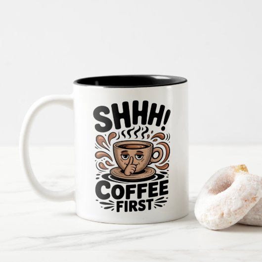 Coffee First Funny Coffee Lovers Shhh ツートーンマグカップ (ドーナツ)