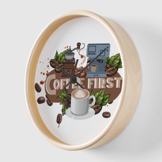  Coffee First – Morning Motivation for True Caffei 壁時計 (傾斜)