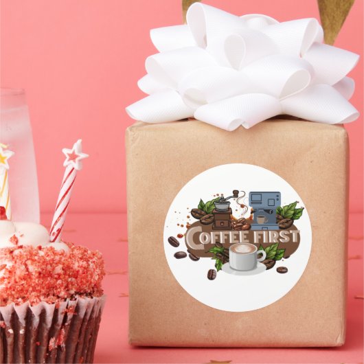 Coffee First – Morning Motivation for True Caffein ラウンドシール (パーティー)