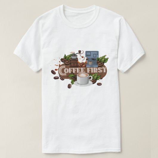 Coffee First – Morning Motivation for True Caffein Tシャツ (デザイン正面)