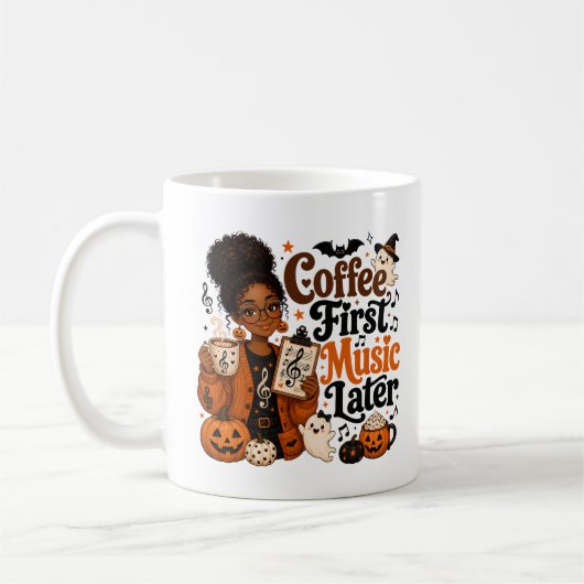 Coffee First Music Later ハロウィン コーヒーマグカップ (左)